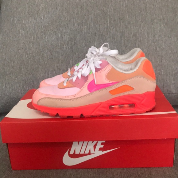 Nike Shoes - Nike Air Max 90 Bright Crimson Pure Platinum Sneakers CT3449 600